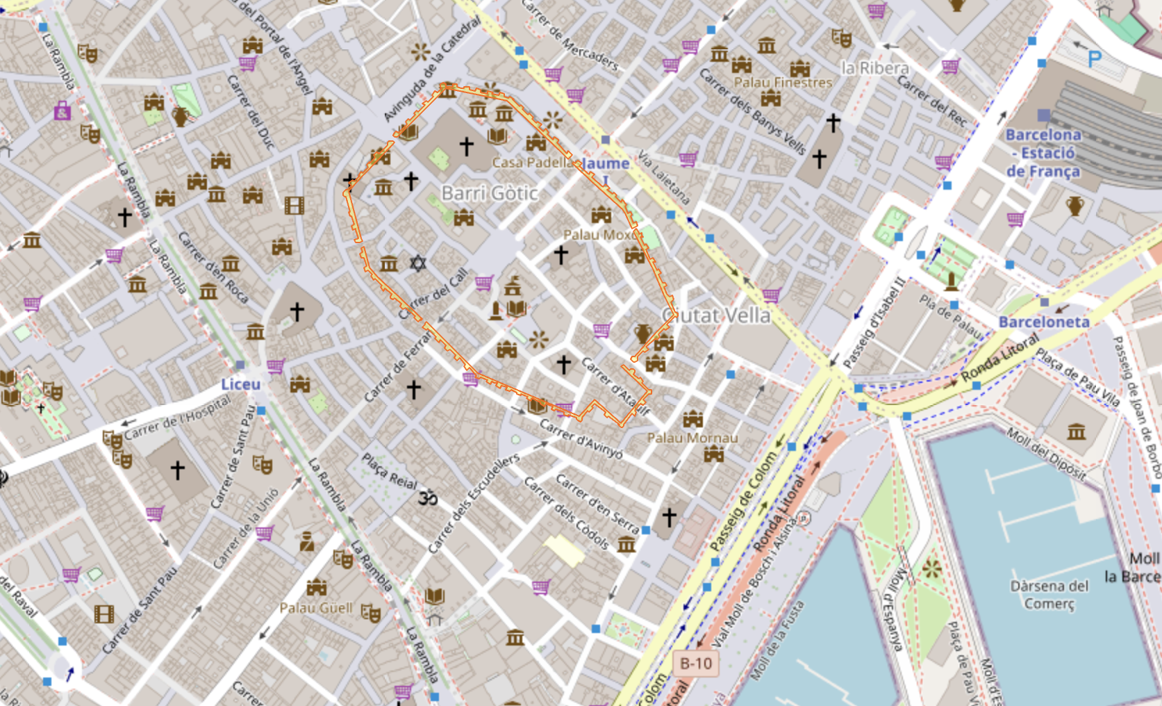 Roman walls of Barcino, screenshot, map