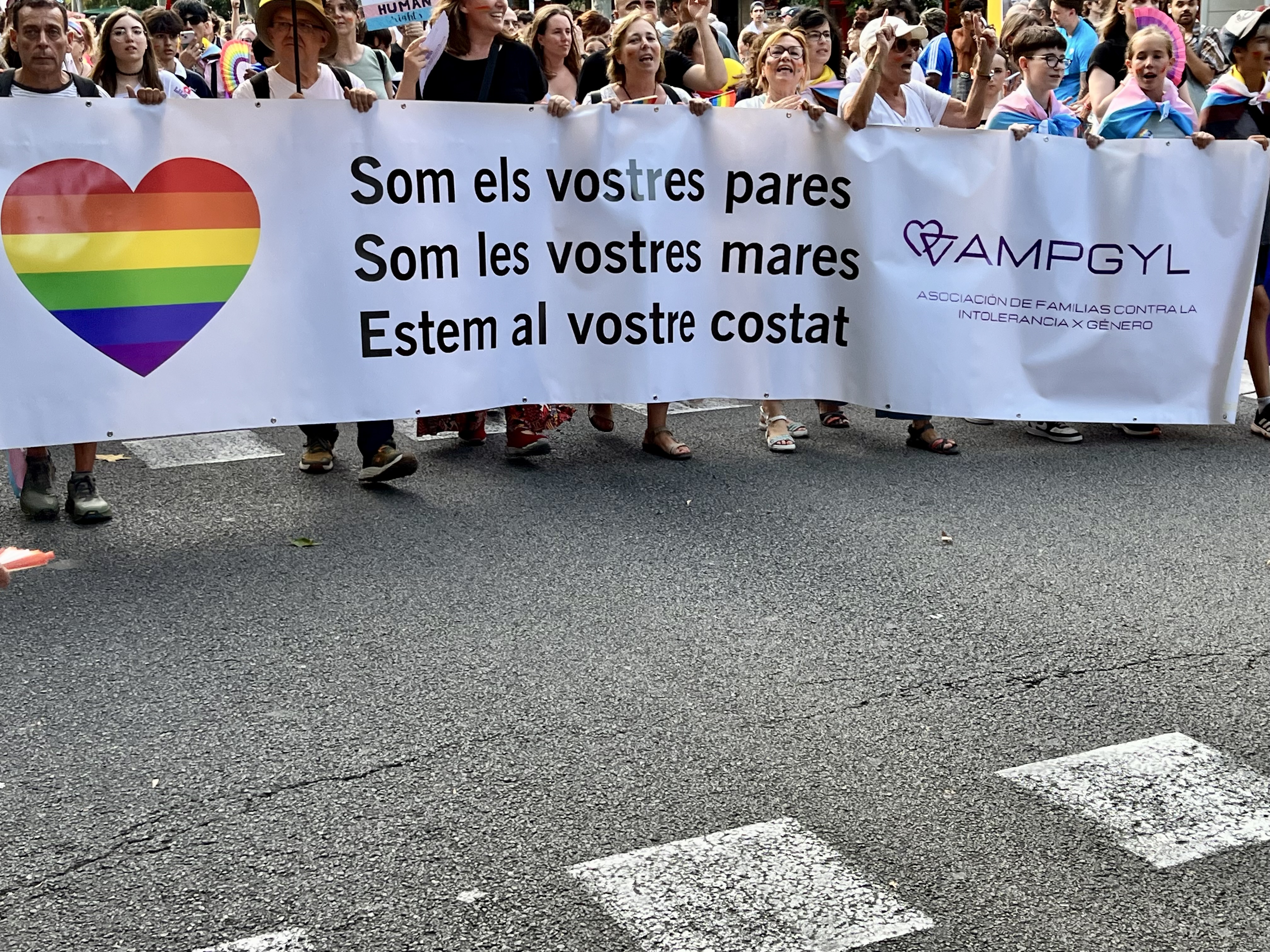 LGBTQ+ families and allies marching at Pride in Barcelona, 2025